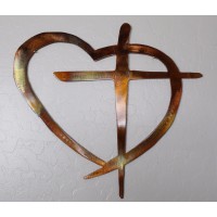 Heart & Cross  Copper/Bronze  X Large 30" wide HANGING METAL WALL ART DECOR   153139791777